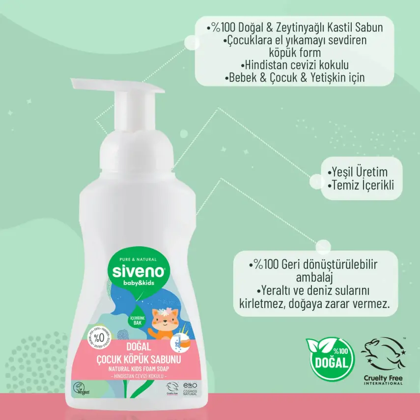 Siveno Kids %100 Zeytinyağlı Doğal Kids Köpük Sabun 250 ml  - 10