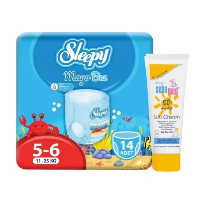 Sleepy 6 Beden Mayo Külot Bebek Bezi (11 - 25 kg) ve Sebamed 50 Faktör Bebek Güneş Kremi  75 ml 