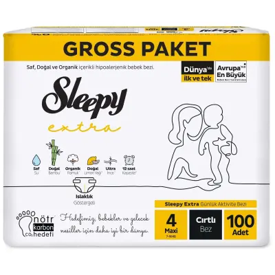 Sleepy Bebek Bezi 4 Beden Maxi 7-14 kg 100lü Ekstra Gross Paket (1)