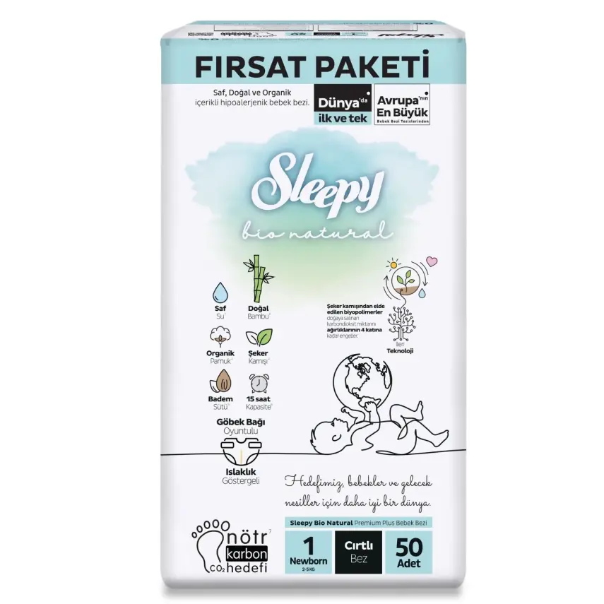 Sleepy Bebek Bezi Bio Natural 1 Numara Yenidoğan 50li Fırsat Paket - 1