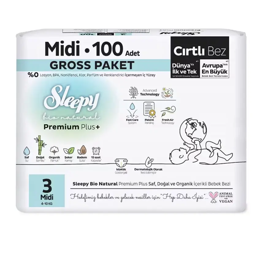 Sleepy Bebek Bezi Bio Natural 3 Numara Midi 100lü Gross Paket - 6