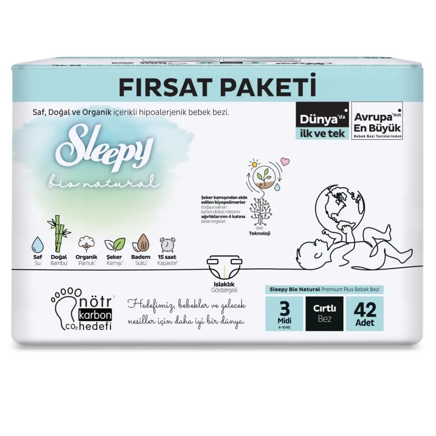 Sleepy Bebek Bezi Bio Natural 3 Numara Midi 42li Fırsat Paket - 1