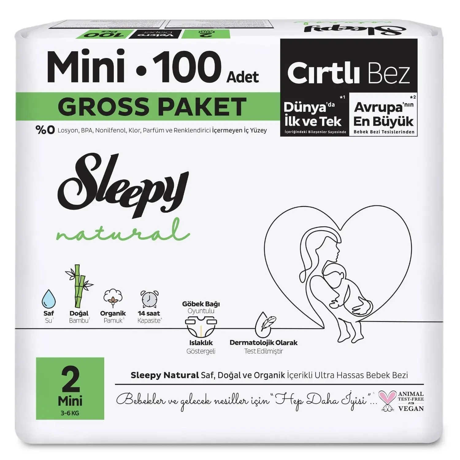 Sleepy Natural Bebek Bezi 2 Numara Mini 100lü Gross Paket