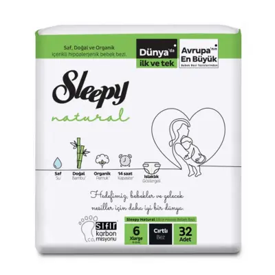 Sleepy Bebek Bezi Natural 6 Beden Xlarge 15-25 kg 32li Jumbo Paket 