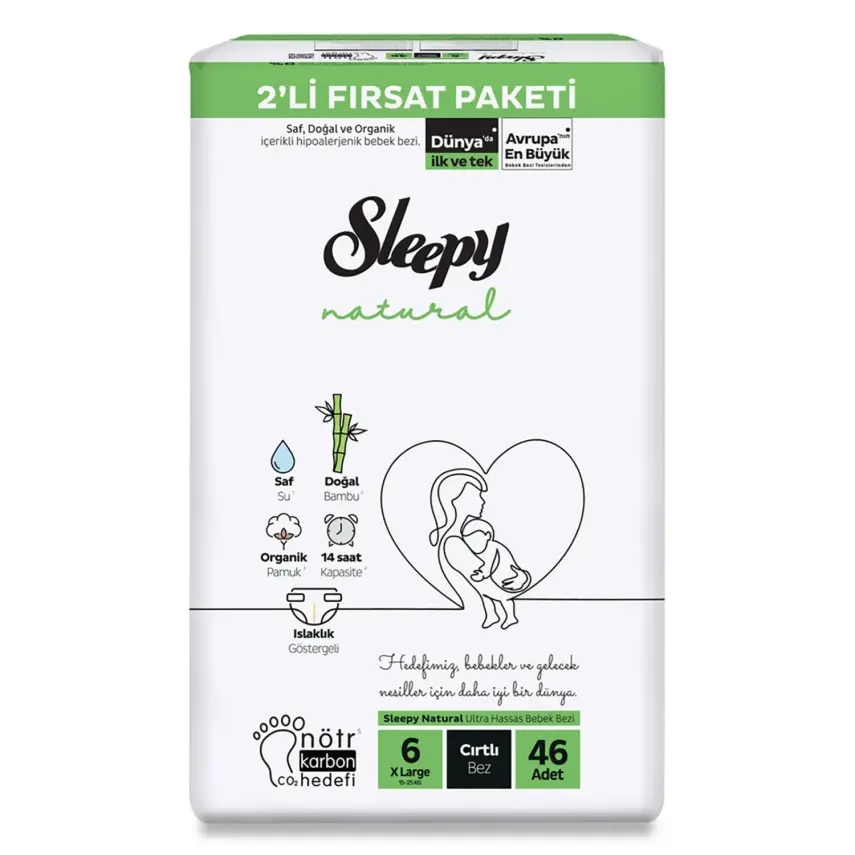 Sleepy Bebek Bezi Natural 6 Beden Xlarge 15-25 kg 46lı Fırsat Paket - 1