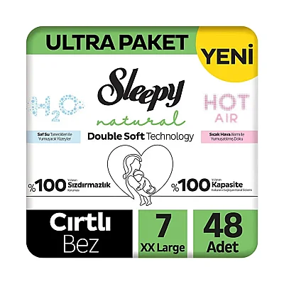 Sleepy Natural Bebek Bezi Double Soft XXL 7 Numara 48 Adet Ultra Paket
