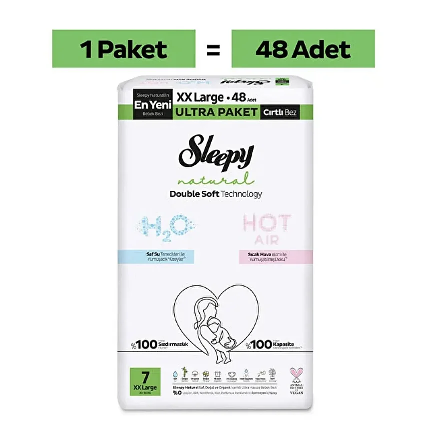 Sleepy Natural Bebek Bezi Double Soft XXL 7 Numara 48 Adet Ultra Paket - 4