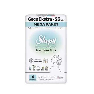Sleepy Bio Natural Hijyenik Ped Gece Ekstra Mega Paket 26 Adet (1)