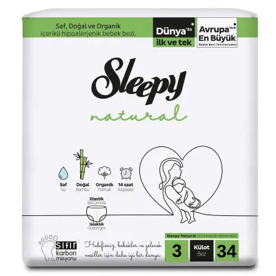 Sleepy Natural Külot Bebek Bezi 3 Beden Midi 34lü