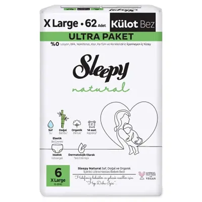 Sleepy Natural Külot Bebek Bezi 6 Beden XL 62li Ultra Paket 
