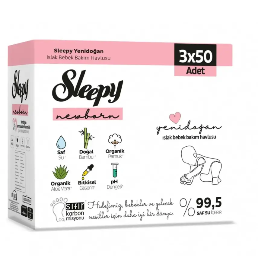Sleepy Natural Yenidoğan Bebek Havlusu 3x50li - 1