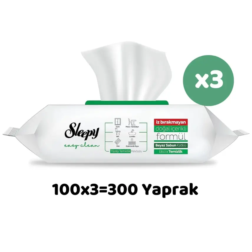 Sleepy Yüzey Temizlik Havlusu Beyaz Sabun 100lü x3 - 2