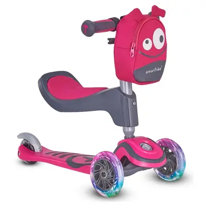 SmarTrike T1 3’ü 1 Arada Oturaklı ve Çantalı Çocuk Scooterı- Pink
