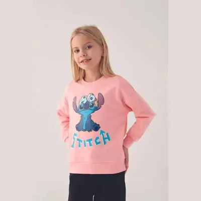 Stitch Kız Çocuk Sweatshirt Somon (1)