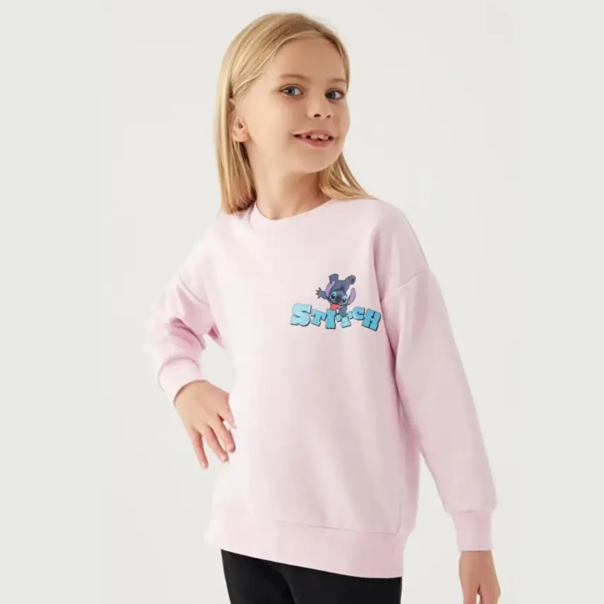 Stitch Kız Çocuk Sweatshirt Toz Pembe - 1