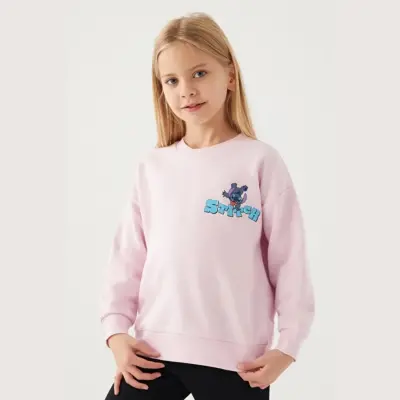 Stitch Kız Çocuk Sweatshirt Toz Pembe (1)