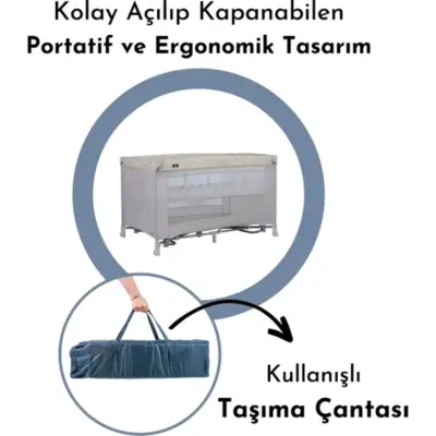 Sunny Baby Seul Ara Katlı Sallanma Aparatlı Oyun Parkı Park Yatak 70X120 Cm Bej - 10