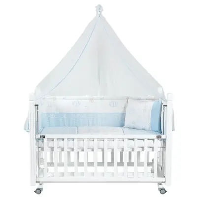 Tahterevalli Cuppa Beşik 60x120 cm Beyaz ve Mavi Uyku Seti - 4