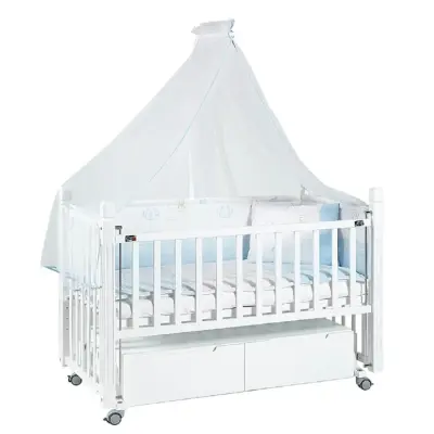 Tahterevalli Viva Beşik 60x120 cm Beyaz ve Mavi Uyku Seti (1)