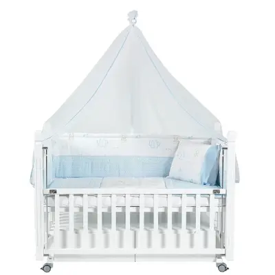 Tahterevalli Viva Beşik 60x120 cm Beyaz ve Mavi Uyku Seti - 3