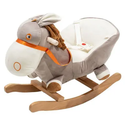 Tiffany Ahşap Sallanır Müzikli At- Gri Turuncu