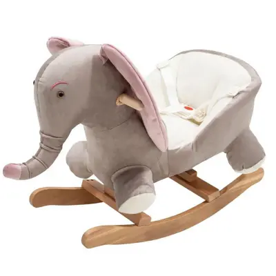 Tiffany Ahşap Sallanır Müzikli Fil- Gri Pudra