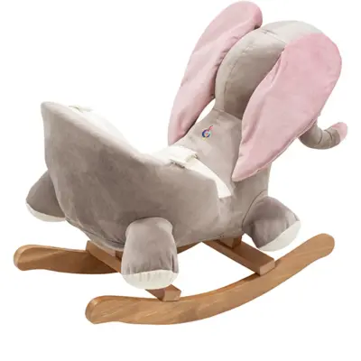 Tiffany Ahşap Sallanır Müzikli Fil- Gri Pudra (1)