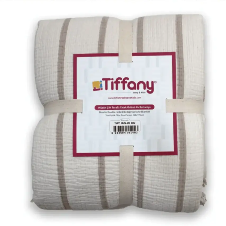 Tiffany Çift Taraflı Müslin Yatak Örtüsü Ve Battaniye 160*195 Kahverengi - 4