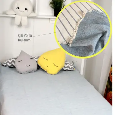 Tiffany Çift Taraflı Müslin Yatak Örtüsü Ve Battaniye 160*195 Lacivert (1)