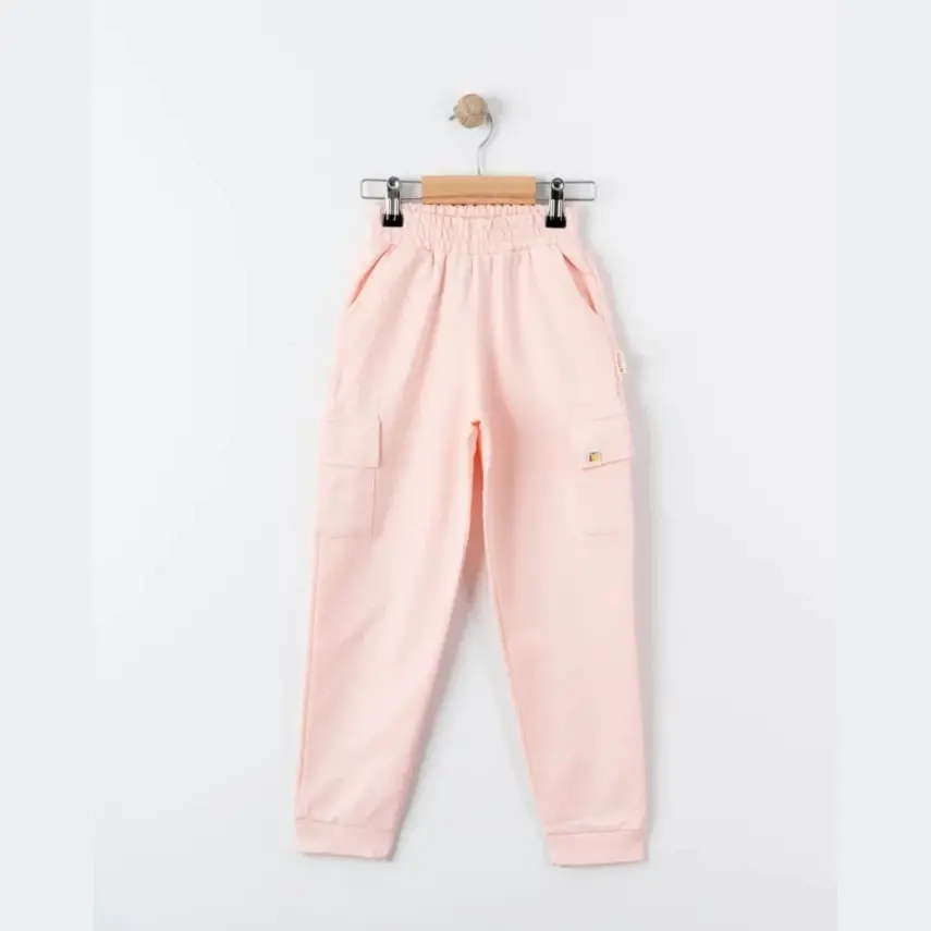 Tiffany Çocuk Eşofman Altı Kargo Cepli Oversize Theme Pudra - 1