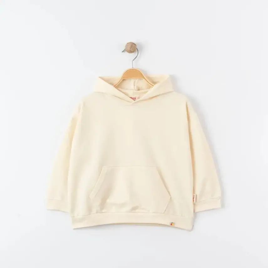 Tiffany Çocuk Sweatshirt Kapüşonlu Oversize Theme Bej - 1