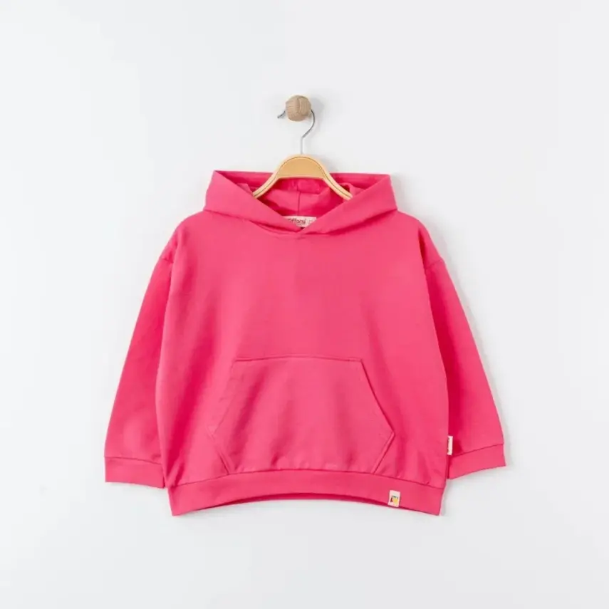 Tiffany Çocuk Sweatshirt Kapüşonlu Oversize Theme Fuşya - 3