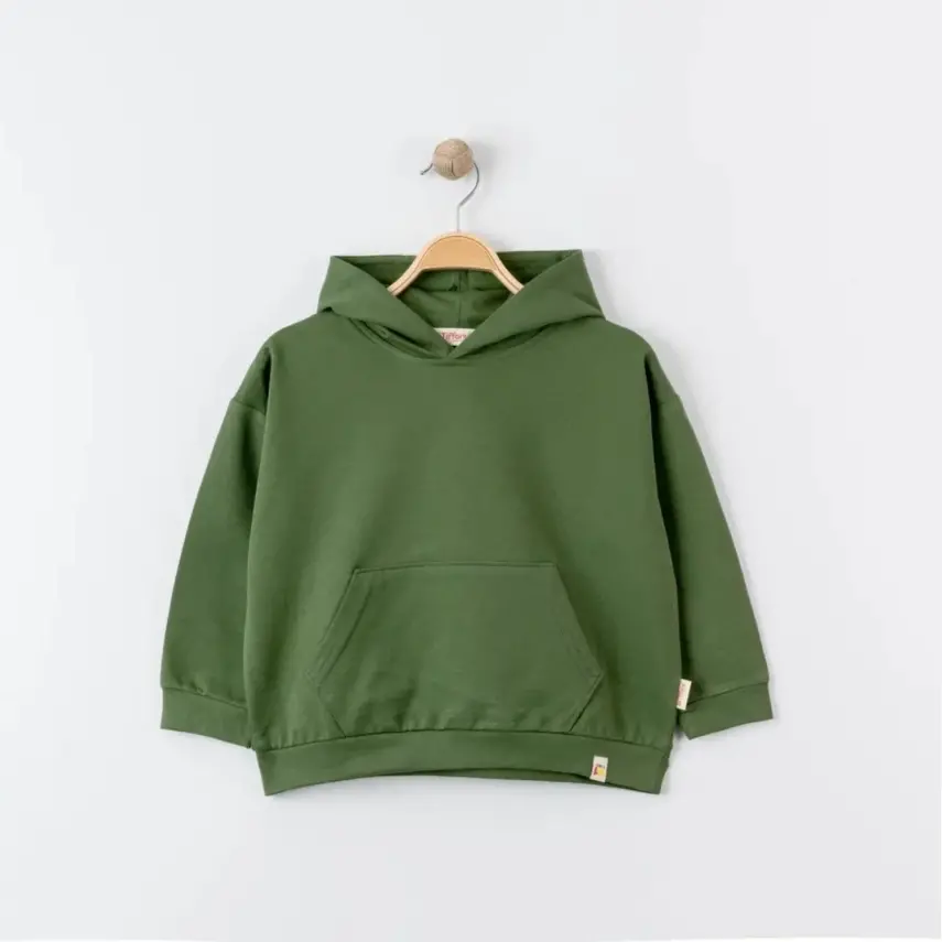 Tiffany Çocuk Sweatshirt Kapüşonlu Oversize Theme Haki - 1