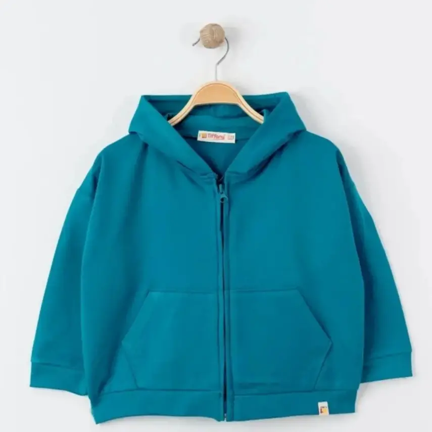 Tiffany Çocuk Sweatshirt Kapüşonlu Oversize Theme Turkuaz - 4