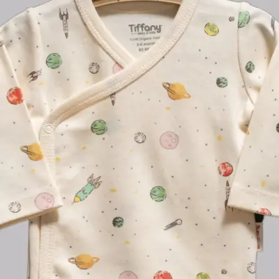 Tiffany Organik Kruvaze Yaka Bebek Body Space Theme Unisex (1)