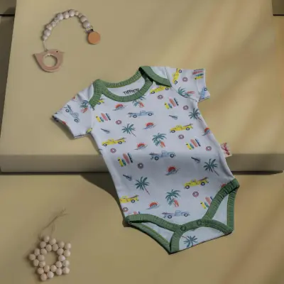 Tiffany Unisex Body Kısa Kol Trip Tour Theme Ekru - Yeşil - 3