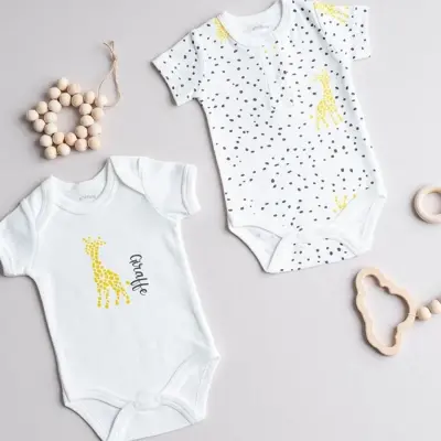 Tiffany Unisex Body Yarım Kol 2li Giraffe Theme Ekru (1)