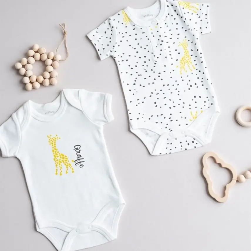 Tiffany Unisex Body Yarım Kol 2li Giraffe Theme Ekru - 2