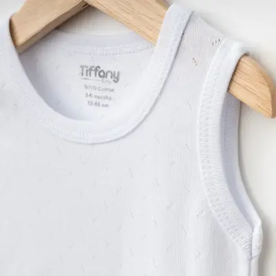 Tiffany Unisex Pamuklu Atlet Body Bisiklet Yaka Jakarlı Basic Tema Beyaz - 10