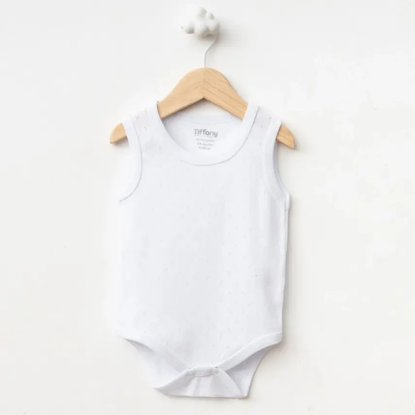 Tiffany Unisex Pamuklu Atlet Body Bisiklet Yaka Jakarlı Basic Tema Beyaz - 13