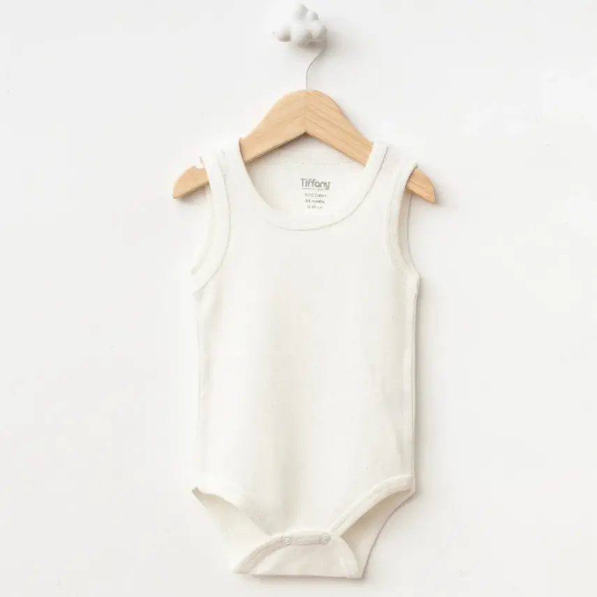 Tiffany Unisex Pamuklu Atlet Body Bisiklet Yaka Jakarlı Basic Tema Ekru - 6