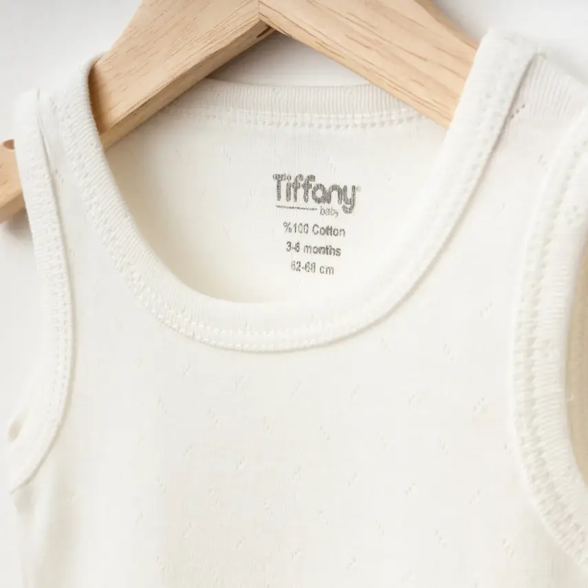 Tiffany Unisex Pamuklu Atlet Body Bisiklet Yaka Jakarlı Basic Tema Ekru - 8