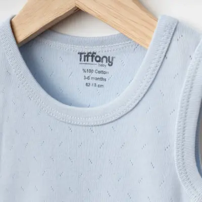 Tiffany Unisex Pamuklu Atlet Body Bisiklet Yaka Jakarlı Basic Tema Mavi (1)