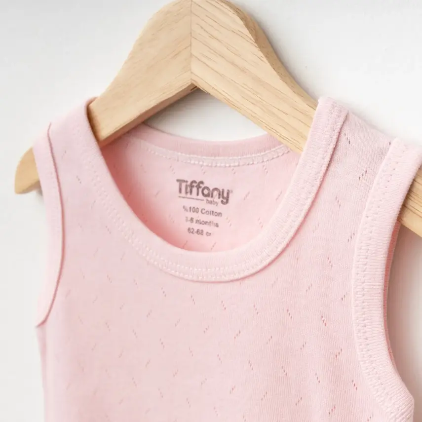 Tiffany Unisex Pamuklu Atlet Body Bisiklet Yaka Jakarlı Basic Tema Pembe - 3