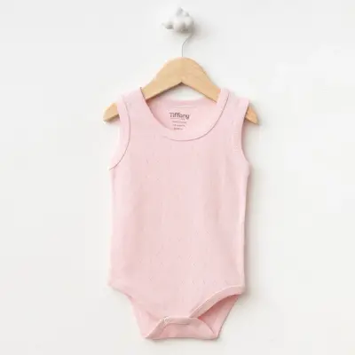 Tiffany Unisex Pamuklu Atlet Body Bisiklet Yaka Jakarlı Basic Tema Pembe - 1