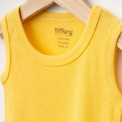 Tiffany Unisex Pamuklu Atlet Body Bisiklet Yaka Jakarlı Basic Tema Sarı - 2