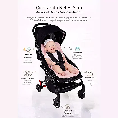 Ubeybi 4 Mevsim Çift Taraflı 3D Puset Minderi Pembe (1)