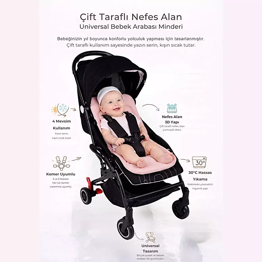 Ubeybi 4 Mevsim Çift Taraflı 3D Puset Minderi Pembe - 2