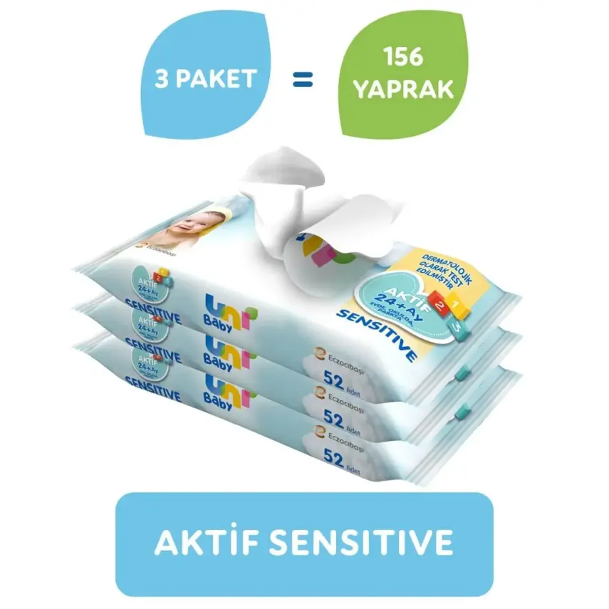 Uni Baby Aktif Sensitive Islak Havlu 3x52li - 9