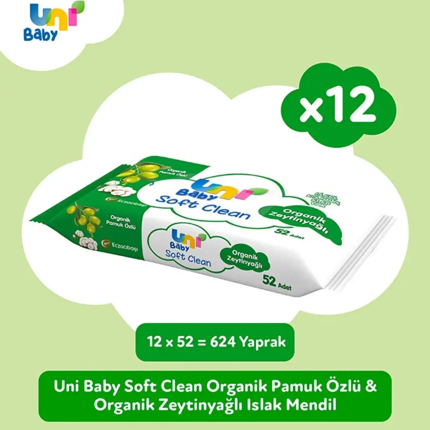 Uni Baby Soft Clean Organik Pamuk Özlü ve Organik Zeytinyağlı 12x52li - 3